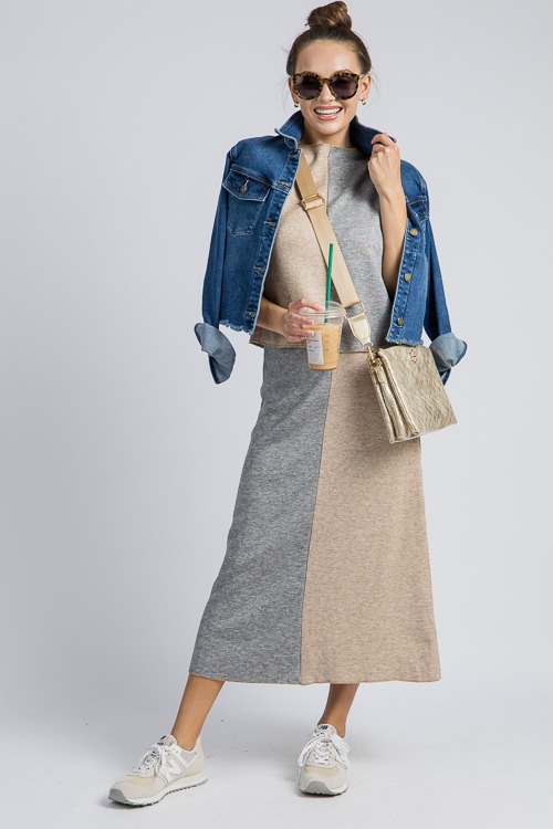 Colorblock Skirt Set, Taupe/Grey - SALE - The Blue Door Boutique